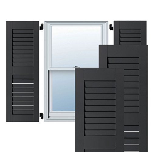 Ekena Millwork RWL15X025BLP Exterior Real Wood Pine Open Louvered Shutters (Per Pair), Black, 15"W x 25"H