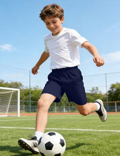 Image of Somaibo Boys Athletic Shorts Kids Quick Dry Basketball Soccer Running Sports Gym Active Performance Shorts with Pockets