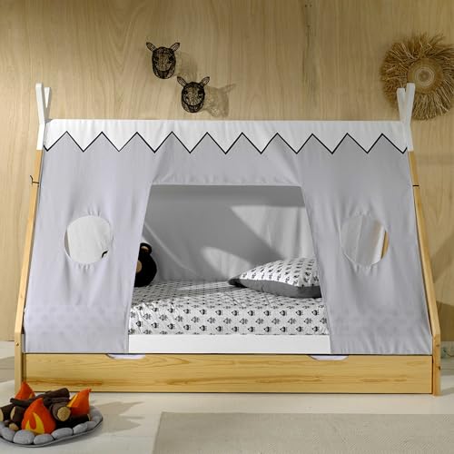 Vipack Tipi-Bett, 90 x 200 cm, Lattenrost, Bezug und Schublade inklusive – Holz