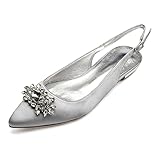 Scarpe da sposa satinata donne piatte, pompe piatte a punta chiusa per matrimonio