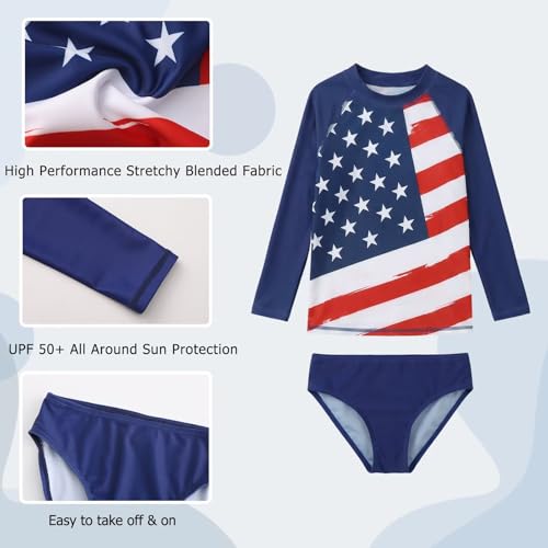 Image of Aisyee Girls Long Sleeve Rash Guard Set Two Piece Swimsuits Tie Dye Bathing Suits for Kids UPF 50+ Swim Shirts