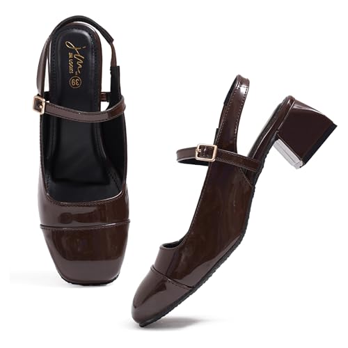 Image of JM LOOKS Women's Square Toe Block Heel Mules with Adjustable Strap & Comfortable Sole - Stylish Buckle Design