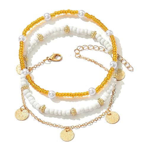 Qceasiy Shell Ankle Bracelet Set for Women, Gold Plated Boho