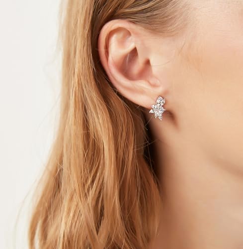 TIGRADE Stud Earrings Marquise and Round Cubic Zirconia Rhinestone Cluster Earrings 925 Sterling Silver Post Hypoallergenic for Women, Brides, Bridesmaid2