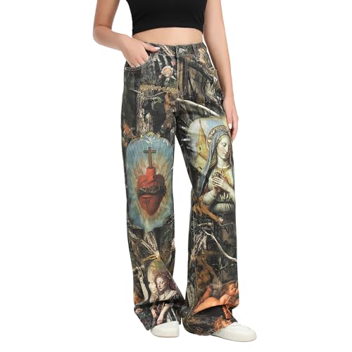 Womens Y2k Goddess Print Pants Wide Leg Jeans Loose Fit Jeans Hip Hop Pants Vintage Baggy Trousers3