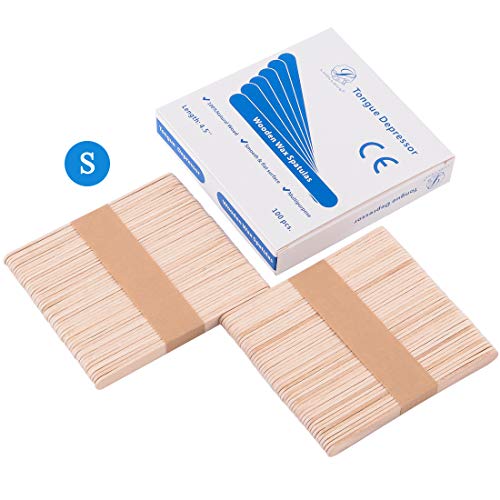 LUOLLOVE Espátulas de Madera Pequeños 100 Piezas para Cera Depilación, Palos de Artesanía de Madera No Estéril, 4.5 * 0.4 / 114 * 10 mm (L x W)