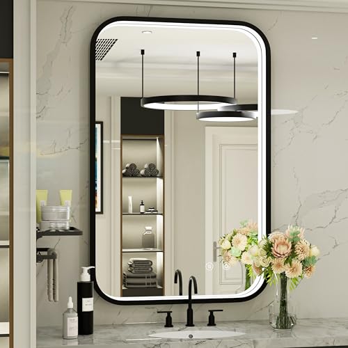 JSneijder 24x36 Inch LED Mirror for Bathroom with Lights, Adjustable 3000K/4500K/6000K, Black...
