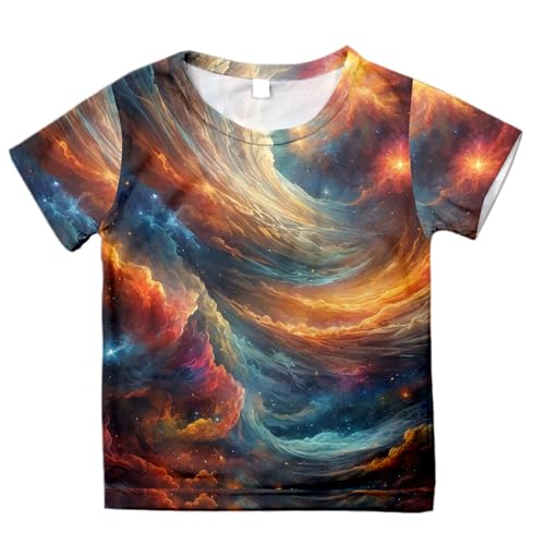 Galaxy Girls Casual Printing Camisetas Cuello Redondo Manga Corta Camisetas, marrón, 12-13 años