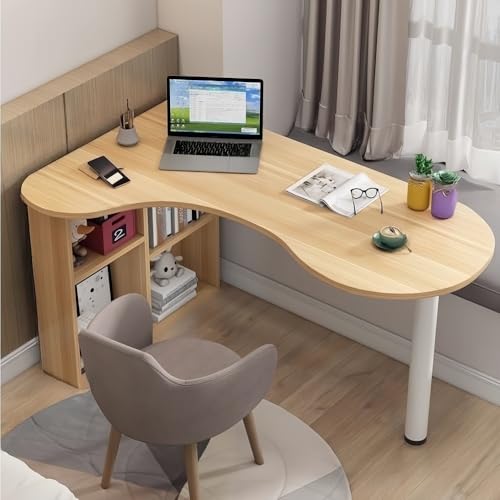 HOFMSX L字型 HOFMSX、収納棚付きモダンコーナーデスク、省スペース木製ワークステーション、ホームオフィス、寝室、書斎に最適(ナチュラル左、120cm)