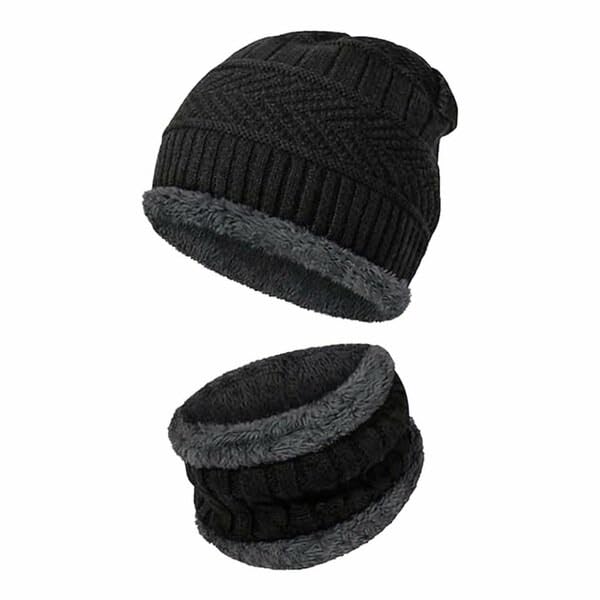 Winter Sports Cap & Muffler for Men & Women Black-image-22