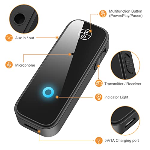 Jxtz (Upgraded) Bluetooth Aux Adpater For Car, Bluetooth Transmitter And Receiver, 3.5Mm Aux Bluetooth Car Adapter, Wireless Audio Receiver For Car Stereo/Home Stereo/Headphones/Speaker/Laptop/Tv #TOP5