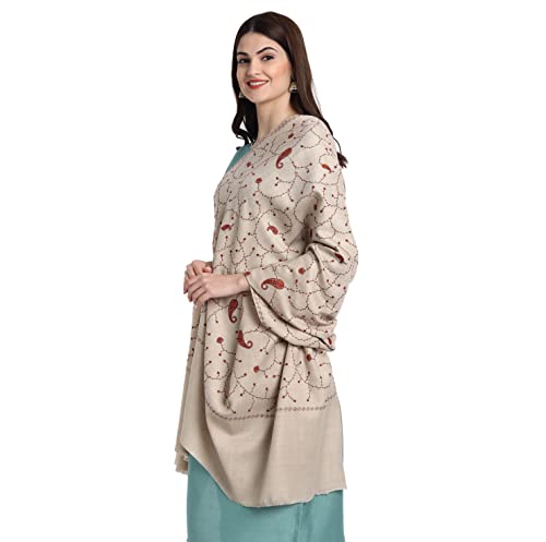 Zamour Kashmiri Shawl for Women, Pashmina Style Fine Indian Embroidery Wool Shawls for Winter