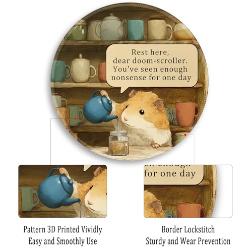 Image of Gctriki Funny Hamster Round Mouse Pads for Desk, Small Desk Mat Stitched Edge Non-Slip Rubber Base, Mousepad for Travel Laptop Computer Gaming, Cute Office Accessories with Motivational Quote