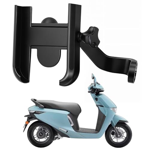 Image of Metal CNC Mobile Holder for Scooter, Scooty & Motorcycle Compatible for Honda Activa e, Mirror Mount, 360 Rotation, Strong Anti-Slip Grip, Wide Adjustable Fit for All Smartphones (Black)