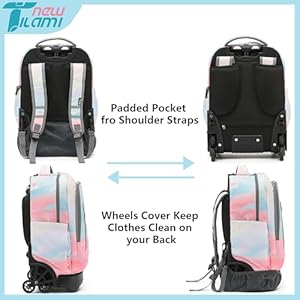NEW TILAMI 18 Inch Rolling Backpack for kids Adjustable Strap Laptop Backpack Suitcase with Wheels for Girls Boys to School Travel Camping Rolling Backpack, Pink Sunset NEW TILAMI 18 Inch Rolling Backpack for kids Adjustable Strap Laptop Backpack Suitcase with Wheels for Girls Boys to School Travel Camping Rolling Backpack Pink Sunset