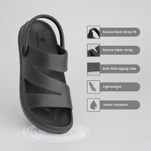 Image of NoStrain Men's Waterproof Sandals with Back Strap | Casual Floater Sandals for Man | Soft, Lightweight Slip On Slippers for Men | Comfortable Daily Wear