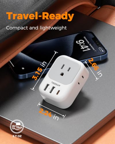 Image of TESSAN Brazil Power Adapter PD 20W, Type N Plug Adapter with 4 American Outlets 3 USB Charger (1 USB C Port), US to Brazil Travel Adaptor for USA to Brazilian Brasil