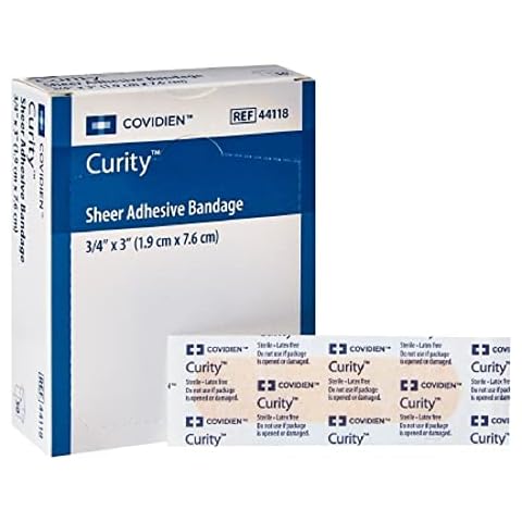 CURITY Flexible Adhesive Bandages 3/4" X 3", Sensitive Skin, Sheer 50/Box Cover
