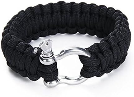 Cute Onlines Survival Bracelet Outdoor Travel Essentials Paracords Bracelet with Stainless Metal Bow Shackle - Black Style