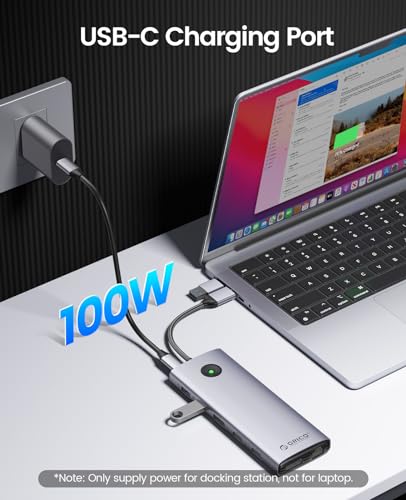 ORICO USB3.2 DisplayLink Docking Station Dual 4K 60Hz for M1/M2/M3 MacBook Air/Pro, Portable DisplayLink USB C Dock with 2xHDMI2.0, 2xDP1.2, 3 USB3.2 10Gbps Port, PD100W, 1Gbps Ethernet, Audio — view 6
