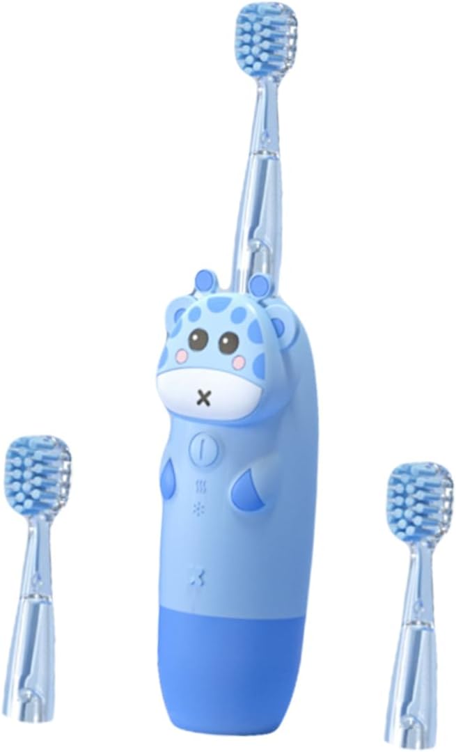Childrens Electric Toothbrush with Colorful LED Lights Sonic Frequency Ergonomic Handle for Comfortable Grip for Healthy Oral Care Includes Blue Brush Heads Battery Design