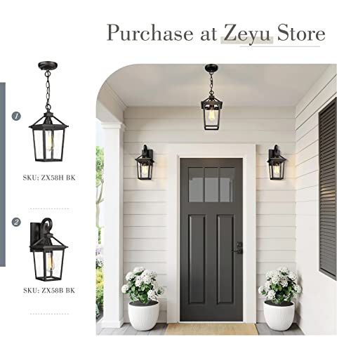 Image of zeyu 2 Pack Outdoor Wall Sconces 14 Inch, Modern Farmhouse Outside Wall Mount Light for Front Door Courtyard, Die-Cast Aluminum with Seeded Glass in Black Finish, ZX58B-2PK BK