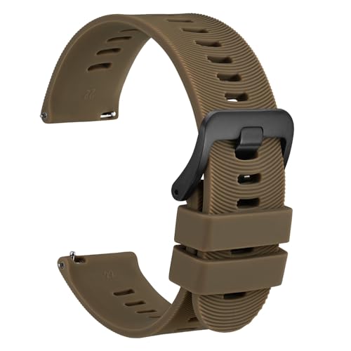 WOCCI 22mm Arched Stripes Silicone Watch Band for Men Quick Release Strap Black Buckle (Brown)