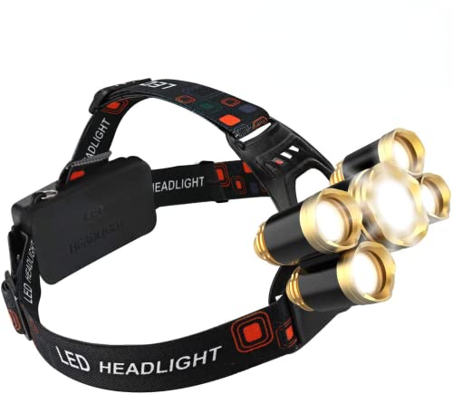 Headlamp, FightingGirl Brightest 12000 Lumen 5 LED Head lamp,USB Waterproof Headlight Flashlight with Zoomable Work Light, Head Lights for Camping Running Hiking