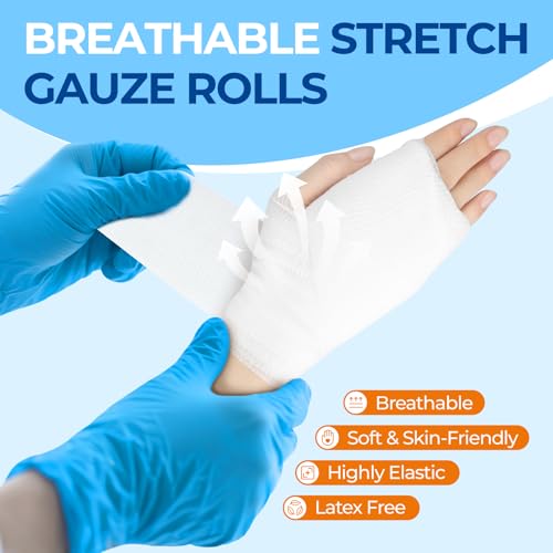 Image of Sterile Gauze Rolls, 2in x 4.1 Yards, 50 Pack Conforming Stretch Gauze Bandage, Firm Support for Dressings and Splints, Latex-Free First Aid Supplies Individually Wrapped with Bonus Tape