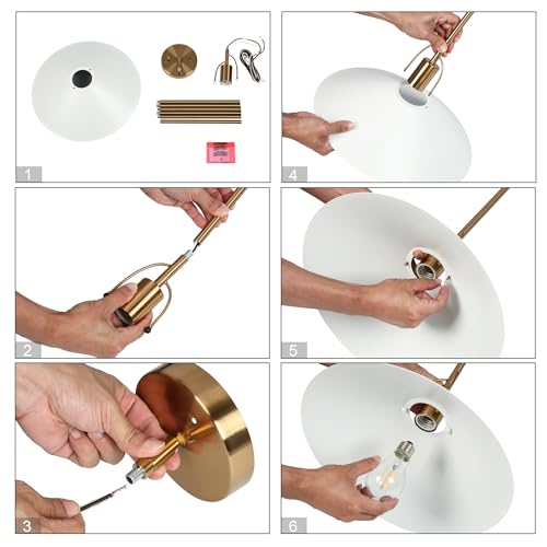 KSANA Pendant Lights Kitchen Island 14'' Gold and White Metal Pendant Light - Image 7