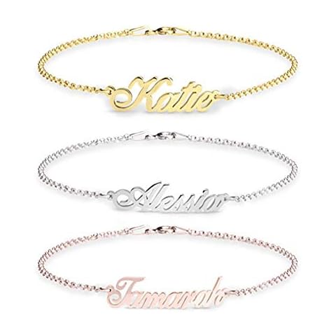 FenFang Valentine's Day Gifts for Her Personalized Name Bar Bracelet with Any Name Custom Engraved Inspirational Cuff Bracelet for Women Anklet Charm Gift for Her Jewelry for Women Cover