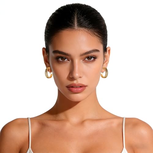 Image of Gold and Silver Mixed Metal Clip-On Earrings Two Tone Clip-On Earrings Chunky Twist Open Hoops Earring Fashion Jewelry