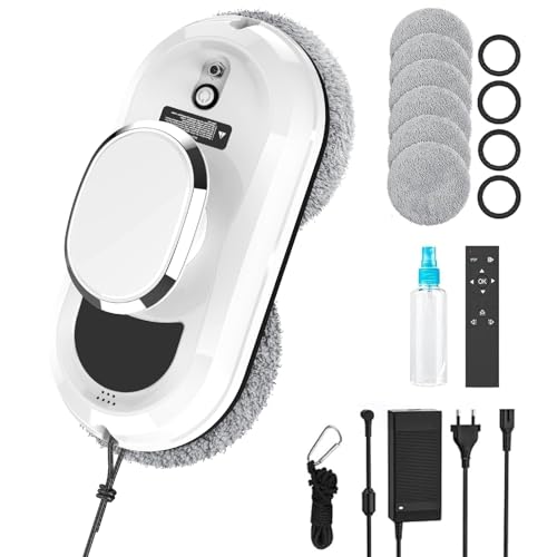 Fizuuye Robot Nettoyeur Vitre, 5600Pa Robot Laveur de Vitre Automatique, Robot Lave Vitre avec Télécommande, Système de Sécurité, Navigation Intelligente, 3 Modes...