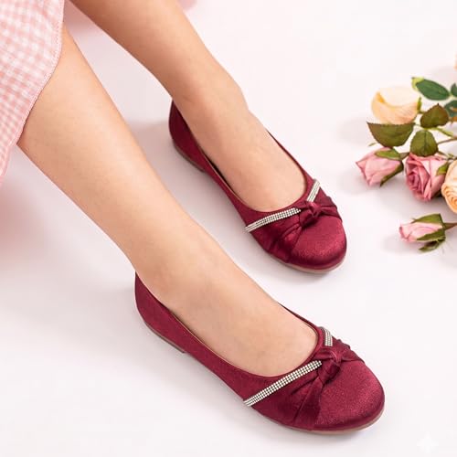 Image of toothless Kids Girls Belly Shoes | Shimmer Ballerinas with Rhinestone Detail | Comfortable Slip-On Ballet Flats, Festive Occasions & Weddings