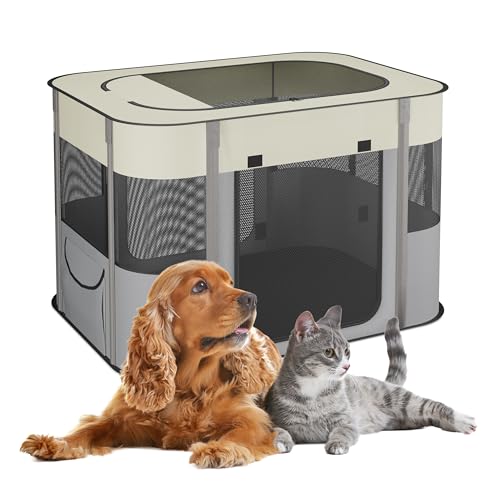 Relaxdays Parque Perros Plegable, 55 x 82 x 60 cm, Corral Cachorros Interior y Exterior, Tejido Oxford, Multicolor