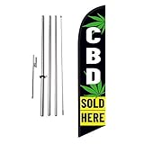 CBD Sold Here Advertising Feather Banner Swooper Flag Sign with 15 Foot Flag Pole Kit and Ground Stake