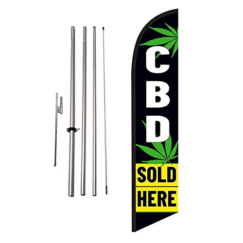 CBD Sold Here Advertising Feather Banner Swooper Flag Sign with 15 foot Flag Pole Kit and Ground Stake
