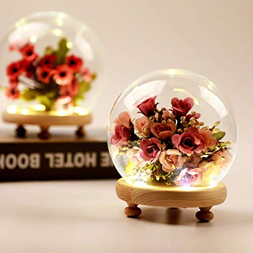 Orqihod Round Glass Cloche Ball Jar Dome Tabletop Display With Wooden Base Diameter 4.7 Inches #TOP5