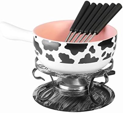 Artestia Ceramic cheese fondue pot Set, fondue set,Six Fondue Forks Premium Porcelain Melting fondue Pot For Cheese, Chocolate- Holstein
