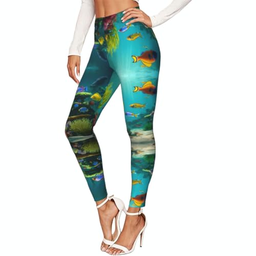 Leggings de compresión moldeadores y elásticos con diseño de peces azules para deporte y yoga