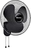 Comfort Zone 16-Inch Oscillating Wall Mount Fan – Quiet 3-Speed Indoor Fan with 60° Adjustable Tilt, Pull-Chain Control & Durable Metal Grille – Space-Saving Cooling for Home, Office, & Greenhouse