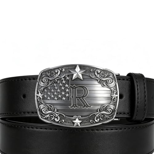 Image of Western Belt Buckle for Men Vintage Cowboy Rodeo Texas Initial Letter ABCDJMR to Z Belt Buckles