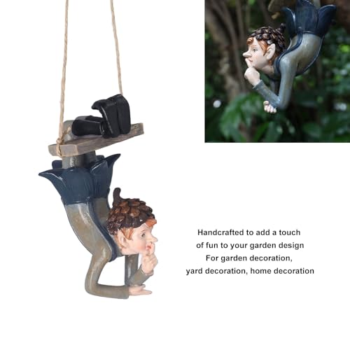 Statue d'elfe suspendue en résine anti-UV pour embellir un jardin triste