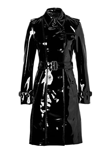 MAXDUD Trench Coat élégant en cuir PVC brillant et léger pour femme, Noir - Cuir PVC, 4X-Large Cover