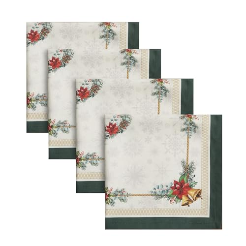 Image of Cloth Napkins Set of 4-100% Cotton Fabric - Floral Boho Decorative Dinner Table Kitchen Everyday Party Picnic Cocktail Napkins - Washable Reusable - Moss Green (White Green) - 18x18 inch