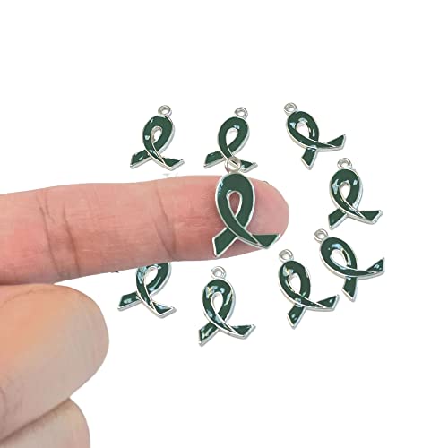 Linpeng, Green Charms For Jewelry Making, Ribbon Liver Kidney Cancer Awareness Bulk, Gift For Beader, Diy Craft Supplies, 21Mm X15Mm, 10 Pcs #TOP4
