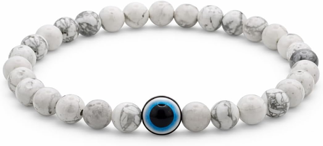 Fashion 4mm Natural Stone Beads Evil Eye Bracelet Handmade Hematite Turkish Evil Eye Braclet For Men Hand Jewelry (Color : White Turquoise)