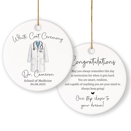 Personalized White Coat Ceremony Ceramic Ornament – Custom Graduation Keepsake for Medical, Pharmacy, and PA Students – White Coat Gift for Him or Her