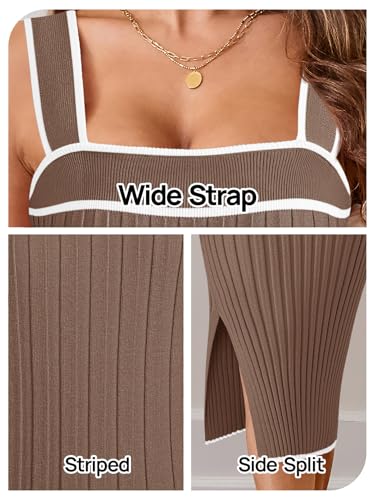 Image of MEROKEETY Womens Summer Striped Bodycon Midi Dress 2026 Beach Vacation Sleeveless Tank Ribbed Knit Baby Shower Sweater Dress