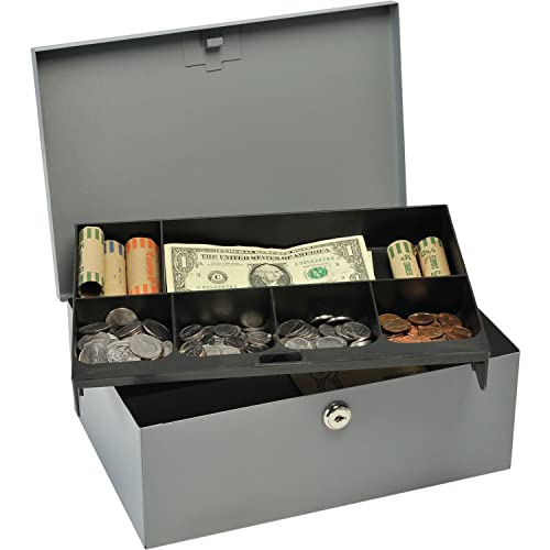 MMF Industries 221618201 Cash Box, W/Lock, Deluxe,11-1/4-Inch x7-1/2-Inch x4-3/8-Inch, Gray